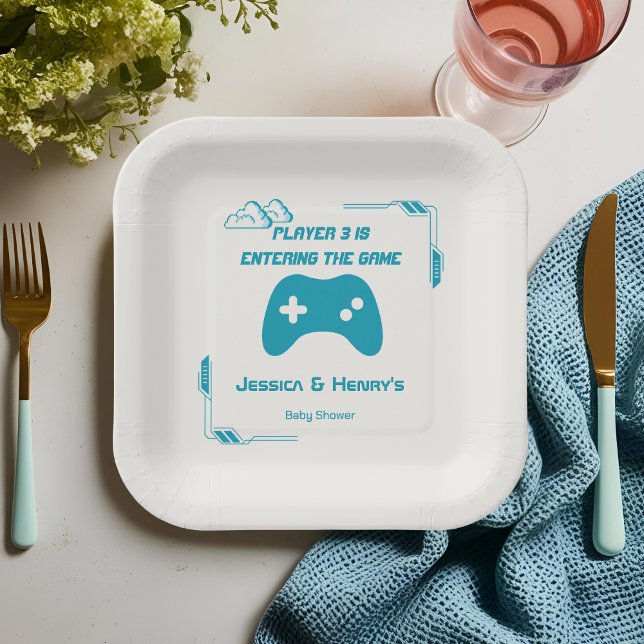 Retro Video Game Player 3 Gaming Baby Shower Paper Plates (Creator Uploaded)