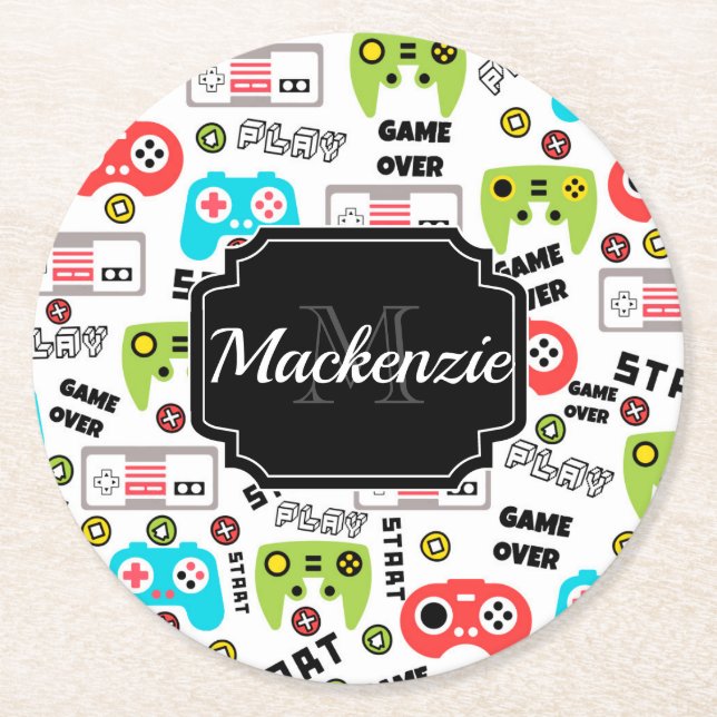 Retro Video Game Round Paper Coaster (Front)
