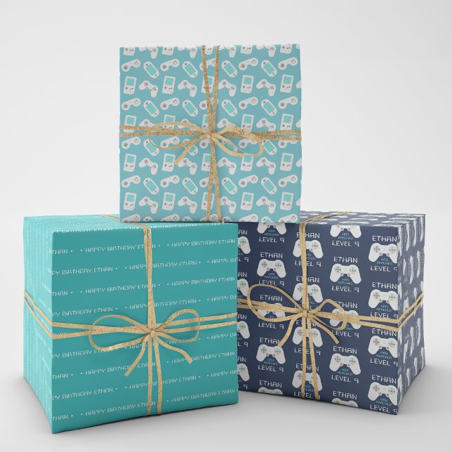 Retro Video Game Theme Personalized Birthday Wrapping Paper Sheets (Creator Uploaded)