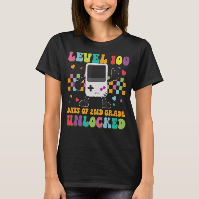 Retro Video Games Level 100 Days Of 2nd Grade Unlo T-Shirt (Front)