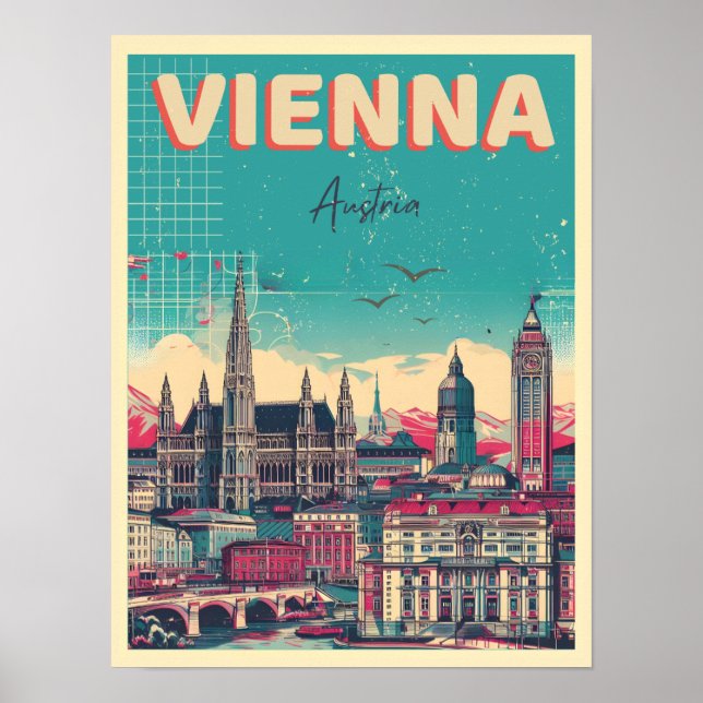 Retro Vienna city Austria skyline gifts  Poster (Front)