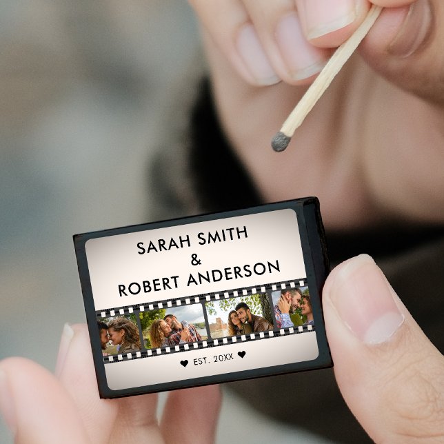Retro Vignette Photo Collage Film Strip Wedding Matchboxes (Retro Vignette Photo Collage Film Strip Wedding Matchboxes)