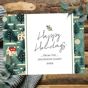 Retro Village Town Christmas Greetings Postcard