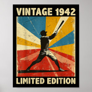 Retro Vintage 1942 Baseball Lover Limited Edition Poster