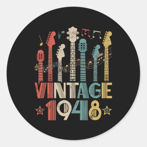 Retro Vintage 1948 Guitar Lover 1948 Birthday Classic Round Sticker