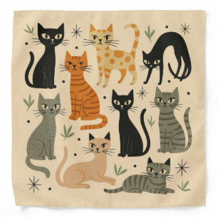 Retro Vintage 1950s Cat Pattern Bandana