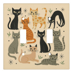 Retro Vintage 1950s Cat Pattern Light Switch Cover
