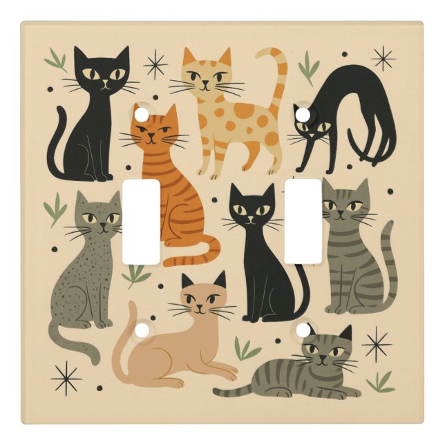Retro Vintage 1950s Cat Pattern Light Switch Cover (Front)