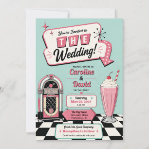Retro Vintage 1950's Diner Checkered Floor Wedding Invitation