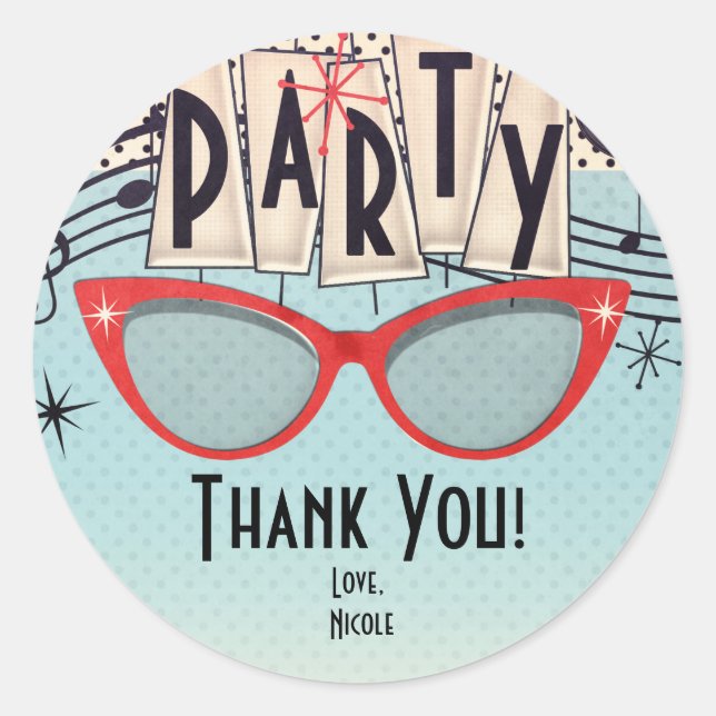 Retro Vintage 1950's Fifties Party Favor Custom Classic Round Sticker (Front)