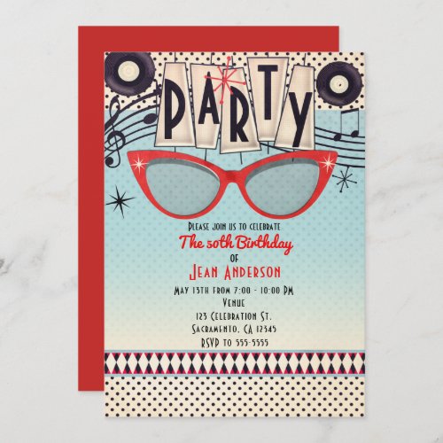 Retro Vintage 1950s Fifties Party Invitations