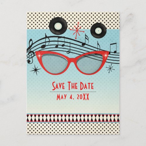 Retro Vintage 1950s Fifties Party Save the Date Announcement Postcard