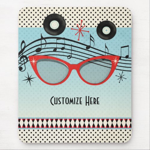 Retro Vintage 1950s Fifties Red Cat Eye Glasses Mouse Pad