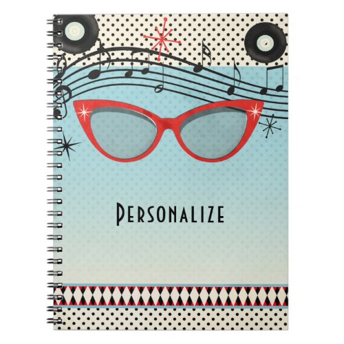 Retro Vintage 1950s Fifties Red Cat Eye Glasses Notebook