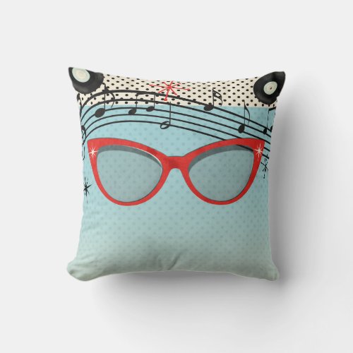 Retro Vintage 1950s Fifties Red Cat Eye Glasses Throw Pillow
