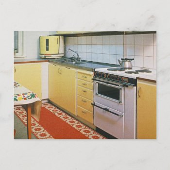 Retro Vintage 1950s Kitchen Scene Postcard by hiway9 at Zazzle