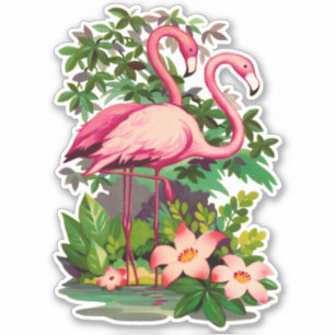 Retro Vintage 1950s Style Hot Pink Flamingoes Sticker
