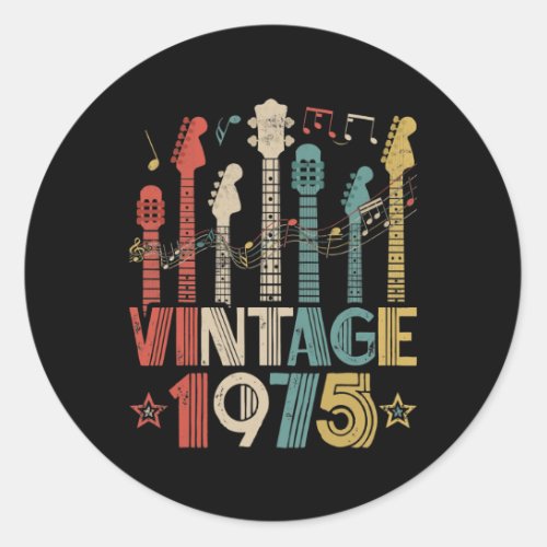 Retro Vintage 1975 Guitar Lover 1975 Birthday Classic Round Sticker