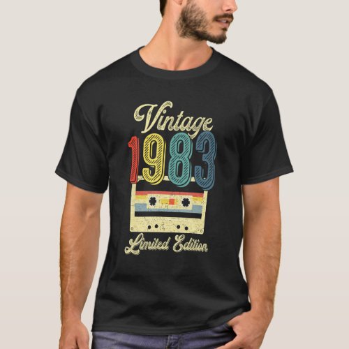 Retro Vintage 1983 Cassette Tape 40th Birthday Mus T_Shirt