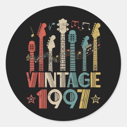 Retro Vintage 1997 Guitar Lover 1997 Birthday Classic Round Sticker