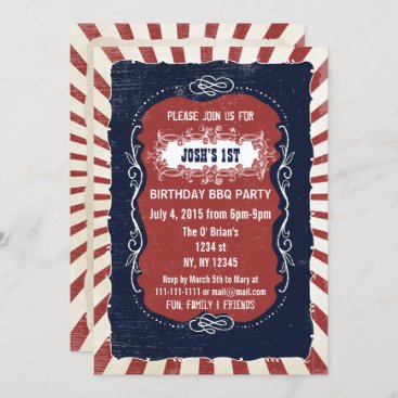 Retro Vintage 4th of july birthday invitations