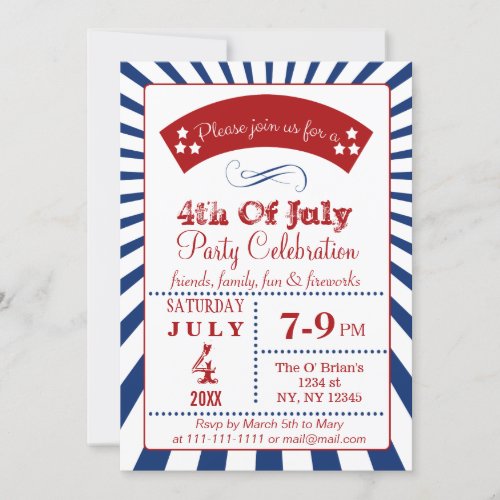Retro Vintage 4th of july party invitations