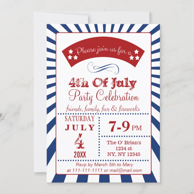 Retro Vintage 4th of july party invitations (Front)