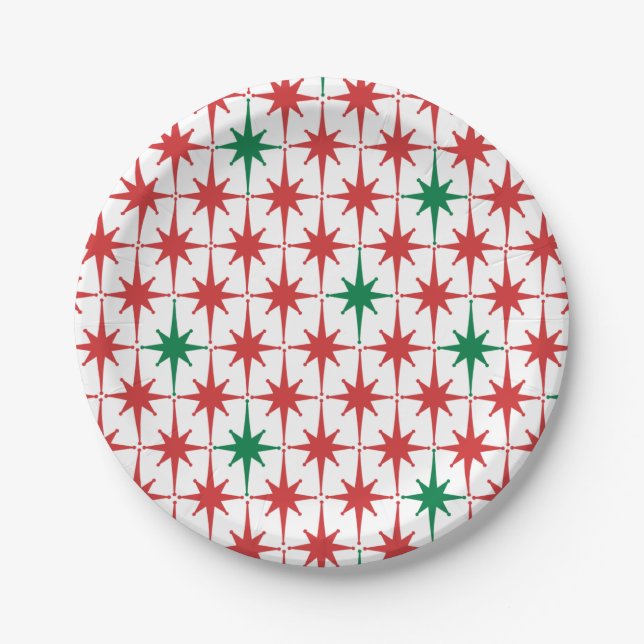 Retro Vintage 50s Christmas Stars Pattern Paper Plates (Front)