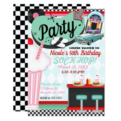 Sock Hop Fifties Dance Theme Party Invitations Zazzle Com