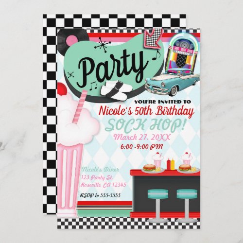 Retro Vintage 50s Fifties Diner Birthday Party Invitation