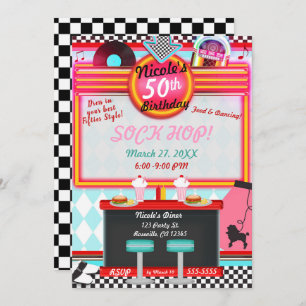 Retro Vintage 50's Fifties Diner Birthday Party Invitation