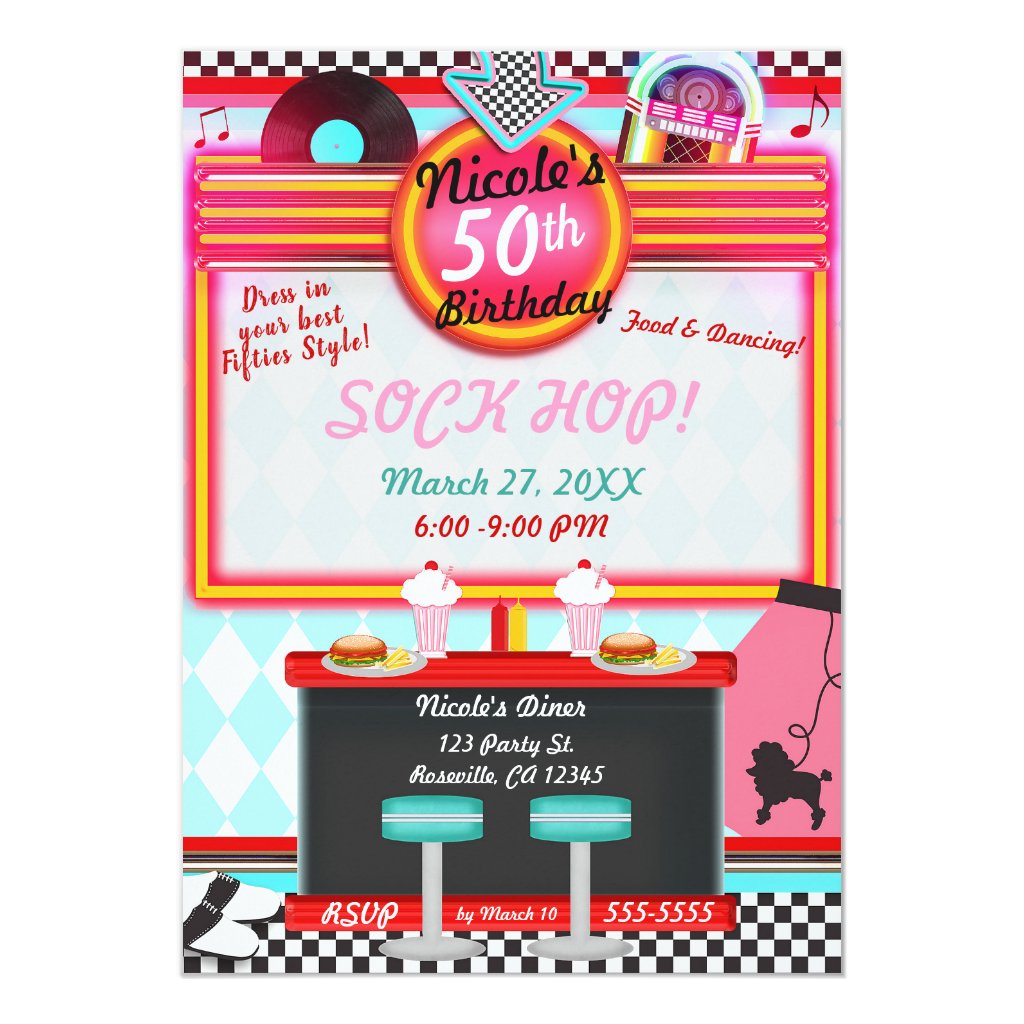 Party Supplies Party Disco Invites 1950s Retro Diner