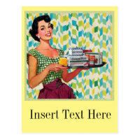 Retro Vintage 50's Housewife Holding Food Postcard