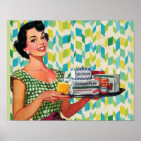 Retro Vintage 50's Housewife Holding Food Poster
