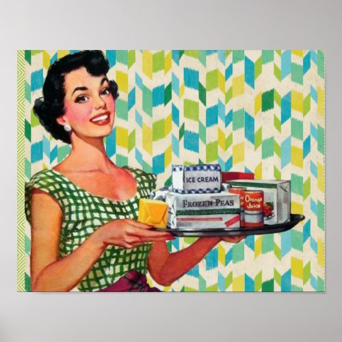 Retro Vintage 50s Housewife Holding Food Poster