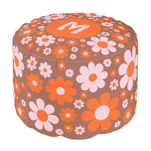 Retro Vintage 70s Daisy Orange Personalized Pouf