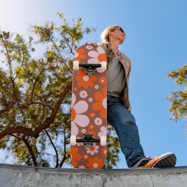 Retro Vintage 70s Daisy Orange Personalized Skateboard (Outdoor 1)