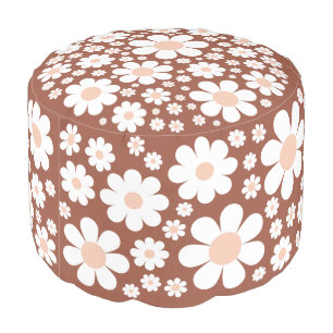 Retro Vintage 70s Daisy Pattern dark Orange Pouf
