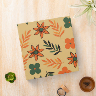 Retro Vintage 70s Floral Flower Leaves Pattern 3 Ring Binder