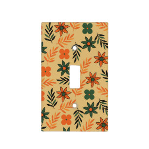 Retro Vintage 70s Floral Flower Leaves Pattern Light Switch Cover