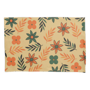 Retro Vintage 70s Floral Flower Leaves Pattern Pillow Case