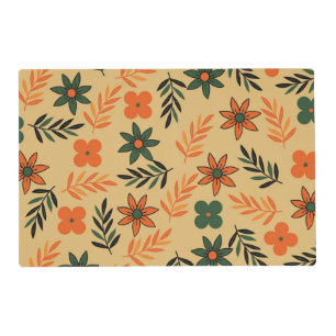 Retro Vintage 70s Floral Flower Leaves Pattern Placemat