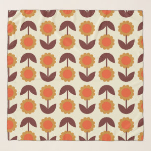 Retro Vintage 70s Floral Pattern Orange and Brown Scarf