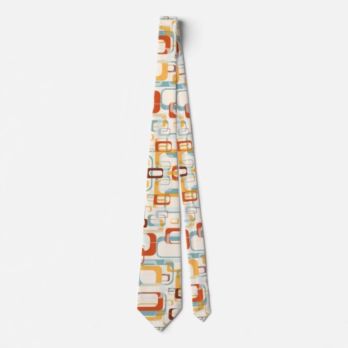 Retro Vintage 70s Pattern In Shades Of Orange Blue Neck Tie