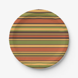 Retro Vintage 70s Stripes Brown Avocado Orange Paper Plates