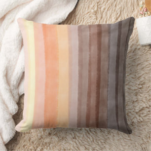 Retro vintage 70s stripes orange brown watercolor throw pillow