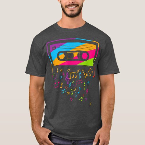 Retro Vintage 80s 90s Music Notes Cassette Tape  T_Shirt