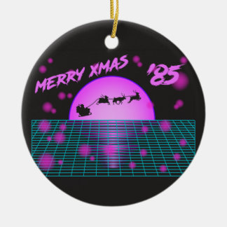 Retro Vintage 80s Christmas Santa Sleigh Reindeer Ceramic Ornament