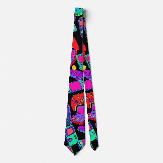 Retro Vintage 80's Gamer Design  Neck Tie (Front)