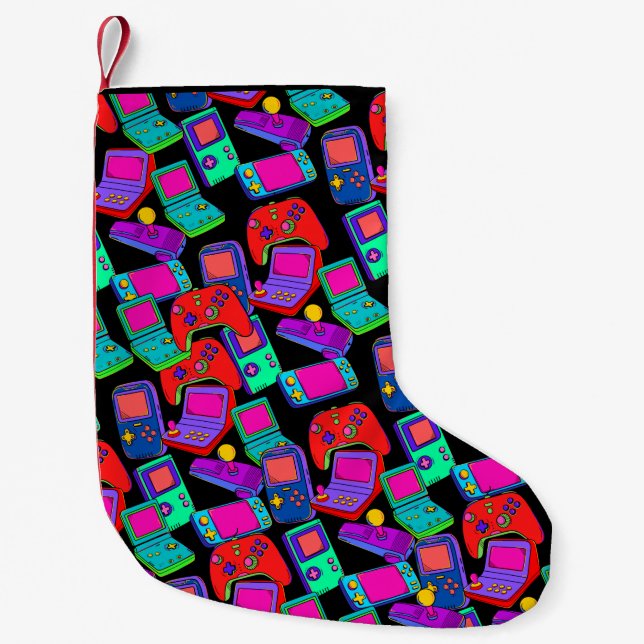 Retro Vintage 80's Gamer Design Small Christmas Stocking (Front)